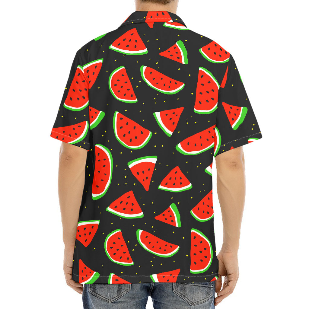 Black Cute Watermelon Pattern Print Aloha Shirt
