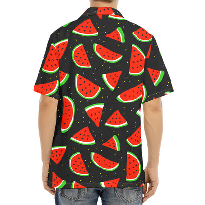 Black Cute Watermelon Pattern Print Aloha Shirt