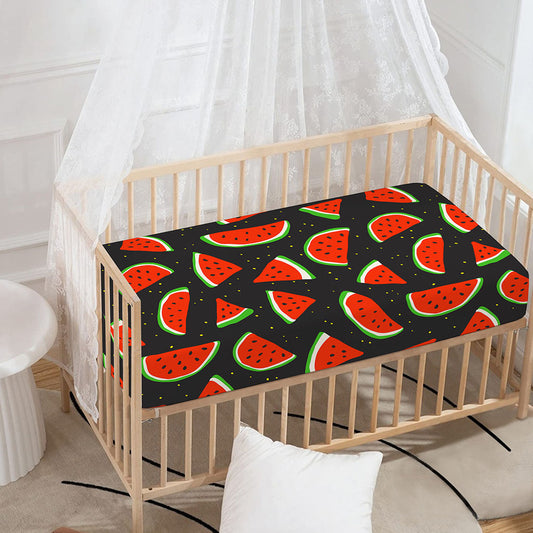 Black Cute Watermelon Pattern Print Baby Crib Sheet