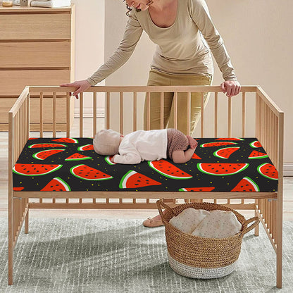 Black Cute Watermelon Pattern Print Baby Crib Sheet