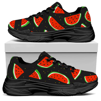 Black Cute Watermelon Pattern Print Black Chunky Shoes