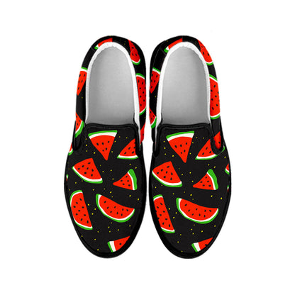 Black Cute Watermelon Pattern Print Black Slip On Sneakers