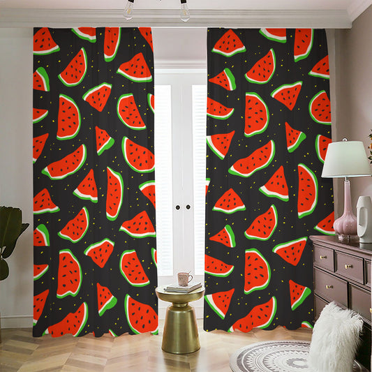 Black Cute Watermelon Pattern Print Blackout Pencil Pleat Curtains