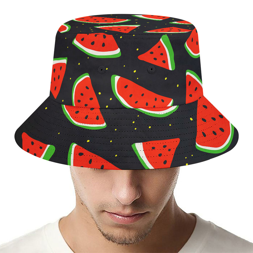 Black Cute Watermelon Pattern Print Bucket Hat