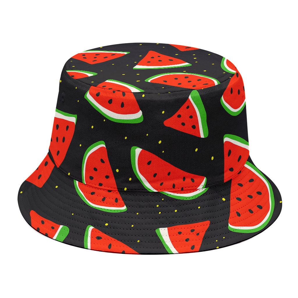 Black Cute Watermelon Pattern Print Bucket Hat
