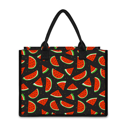 Black Cute Watermelon Pattern Print Canvas Tote Bag