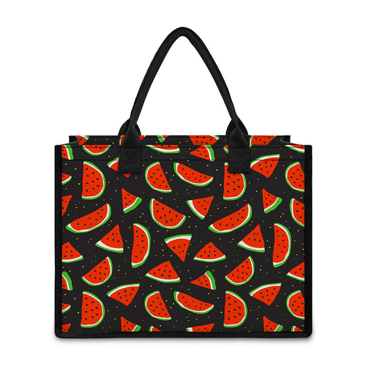 Black Cute Watermelon Pattern Print Canvas Tote Bag
