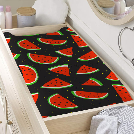 Black Cute Watermelon Pattern Print Changing Pad Cover