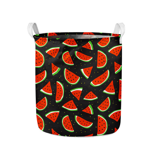 Black Cute Watermelon Pattern Print Collapsible Laundry Basket