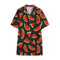 Black Cute Watermelon Pattern Print Cotton Hawaiian Shirt