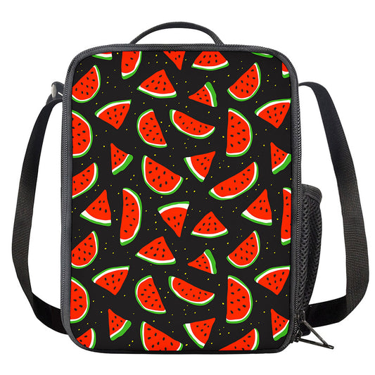 Black Cute Watermelon Pattern Print Crossbody Lunch Bag