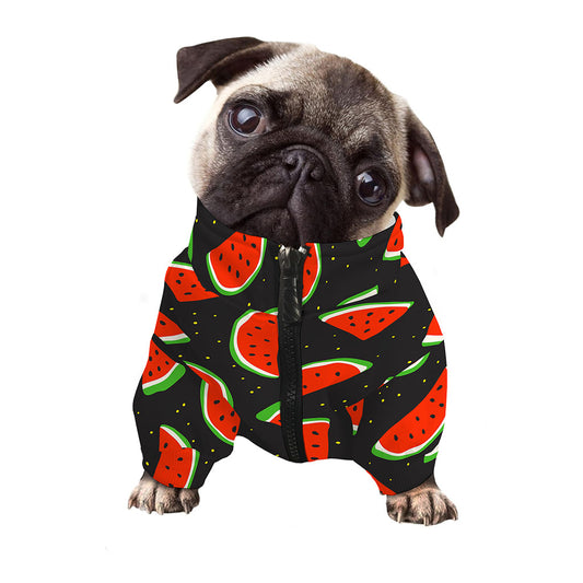 Black Cute Watermelon Pattern Print Dog Zip Up Jacket
