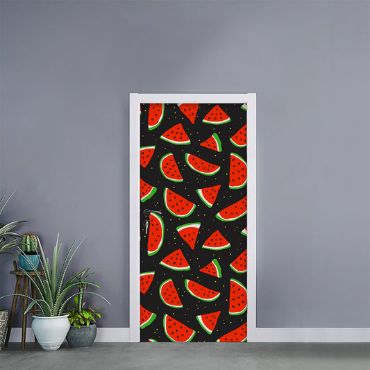 Black Cute Watermelon Pattern Print Door Sticker