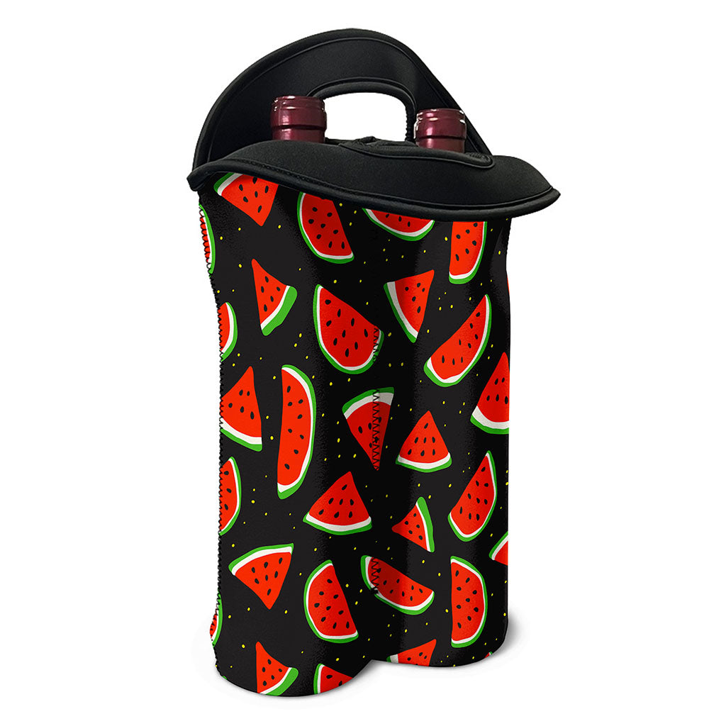 Black Cute Watermelon Pattern Print Double Neoprene Wine Tote