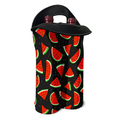 Black Cute Watermelon Pattern Print Double Neoprene Wine Tote