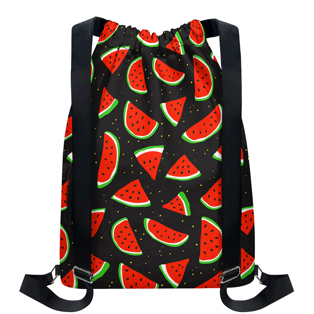 Black Cute Watermelon Pattern Print Drawstring Backpack