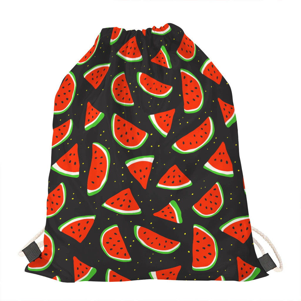 Black Cute Watermelon Pattern Print Drawstring Bag