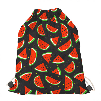 Black Cute Watermelon Pattern Print Drawstring Bag