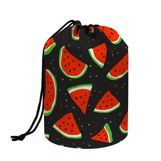Black Cute Watermelon Pattern Print Drawstring Makeup Bag