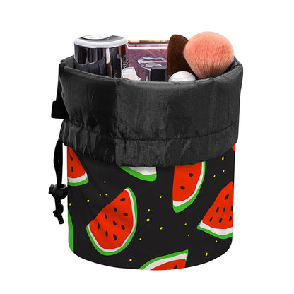 Black Cute Watermelon Pattern Print Drawstring Makeup Bag