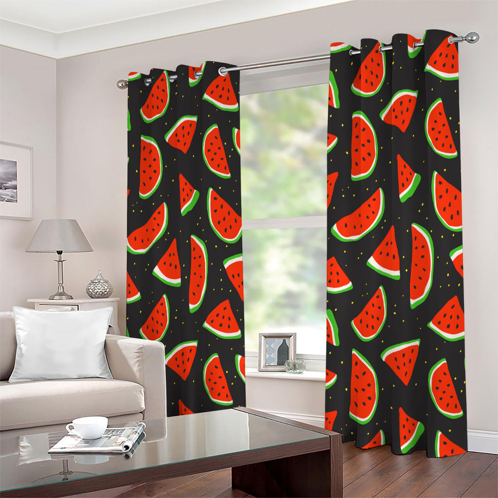 Black Cute Watermelon Pattern Print Extra Wide Grommet Curtains