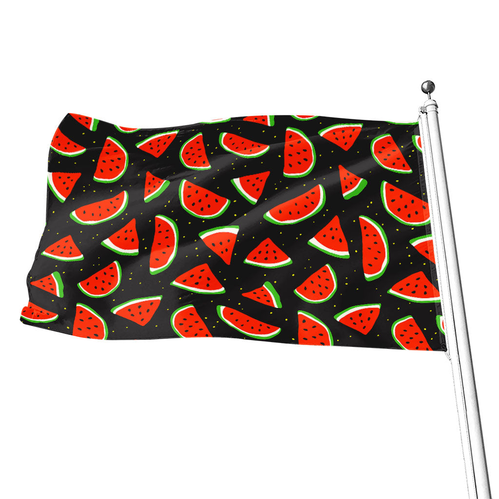 Black Cute Watermelon Pattern Print Flag