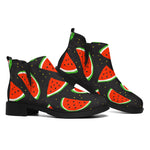 Black Cute Watermelon Pattern Print Flat Ankle Boots