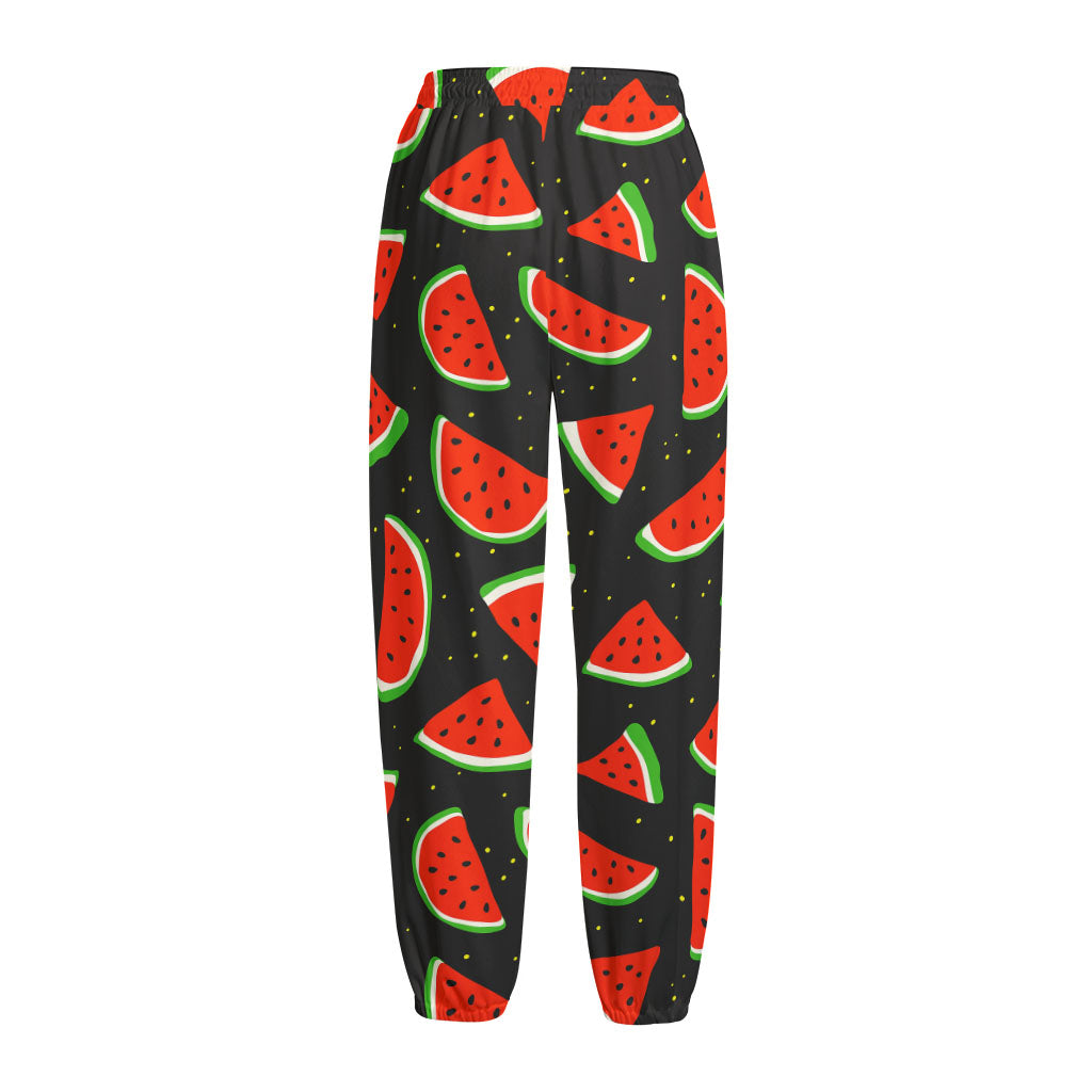 Black Cute Watermelon Pattern Print Fleece Lined Knit Pants