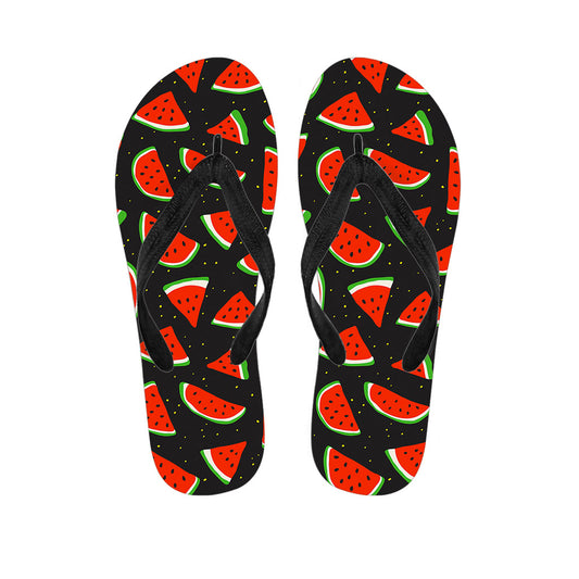 Black Cute Watermelon Pattern Print Flip Flops