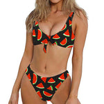 Black Cute Watermelon Pattern Print Front Bow Tie Bikini