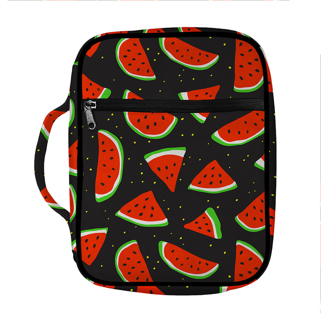 Black Cute Watermelon Pattern Print Front Pocket Bible Bag