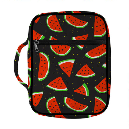Black Cute Watermelon Pattern Print Front Pocket Bible Bag