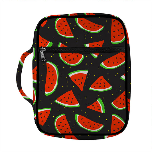 Black Cute Watermelon Pattern Print Front Pocket Bible Bag