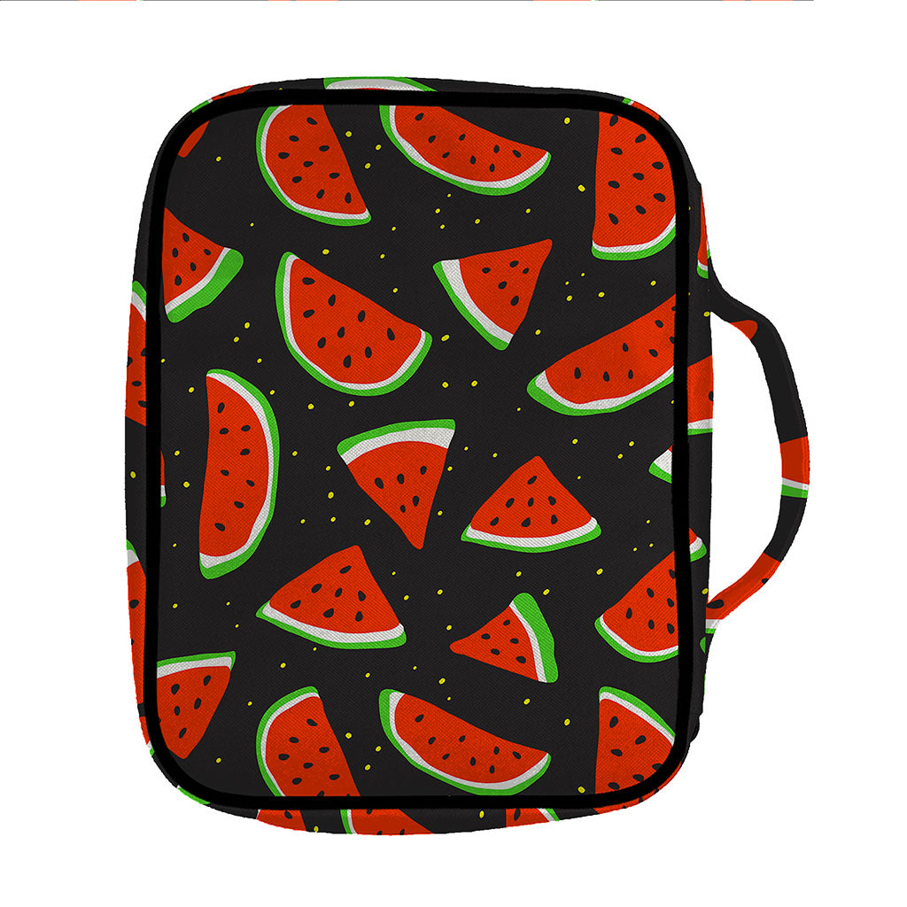 Black Cute Watermelon Pattern Print Front Pocket Bible Bag