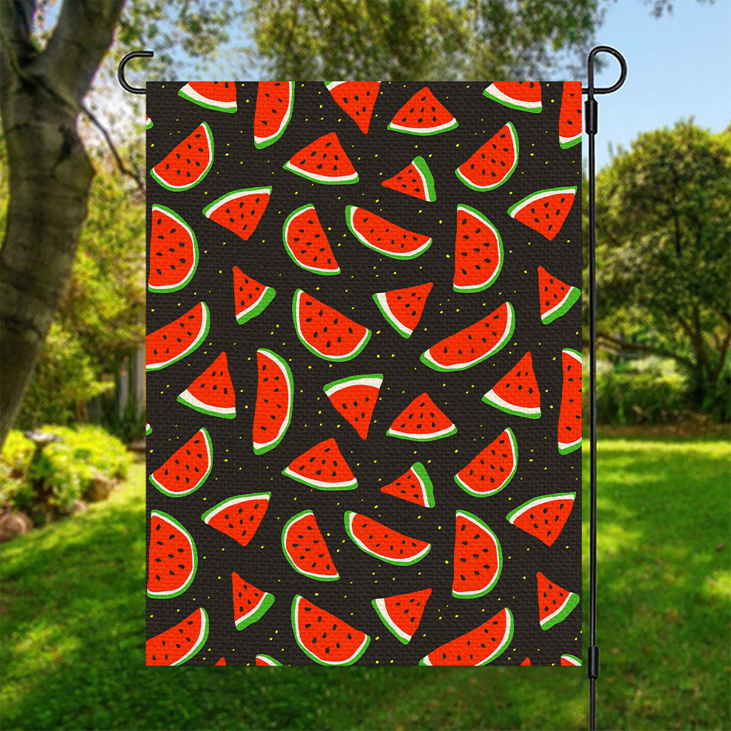 Black Cute Watermelon Pattern Print Garden Flag