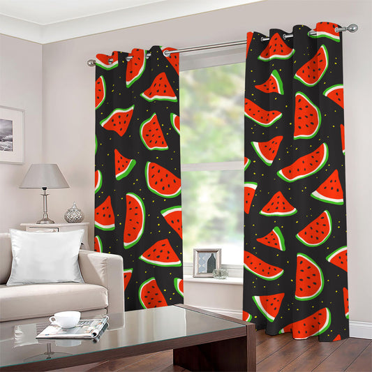 Black Cute Watermelon Pattern Print Grommet Curtains