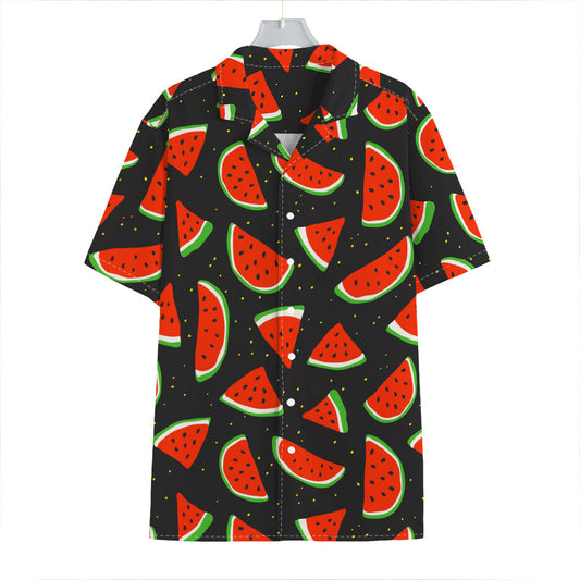 Black Cute Watermelon Pattern Print Hawaiian Shirt