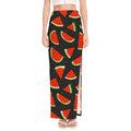 Black Cute Watermelon Pattern Print High Slit Maxi Skirt