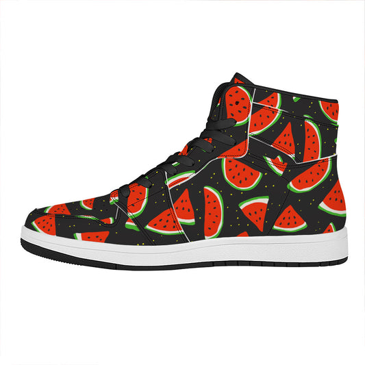 Black Cute Watermelon Pattern Print High Top Leather Sneakers
