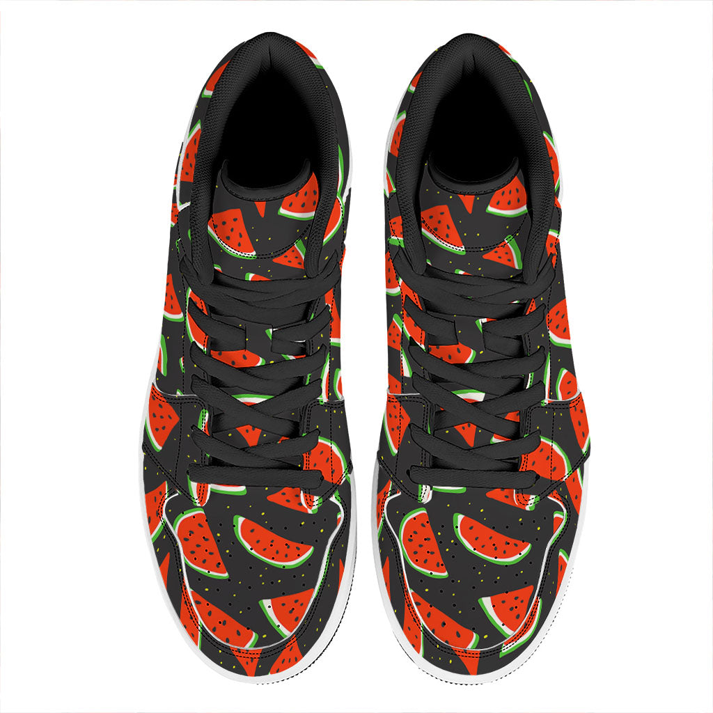 Black Cute Watermelon Pattern Print High Top Leather Sneakers