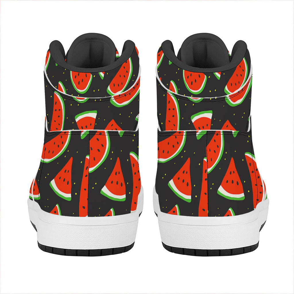 Black Cute Watermelon Pattern Print High Top Leather Sneakers