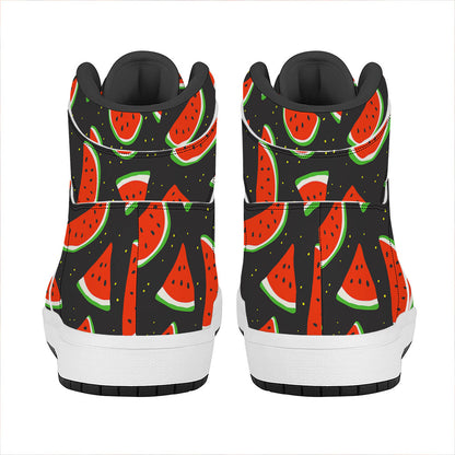 Black Cute Watermelon Pattern Print High Top Leather Sneakers