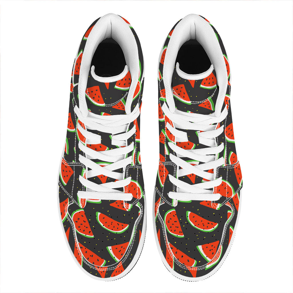 Black Cute Watermelon Pattern Print High Top Leather Sneakers