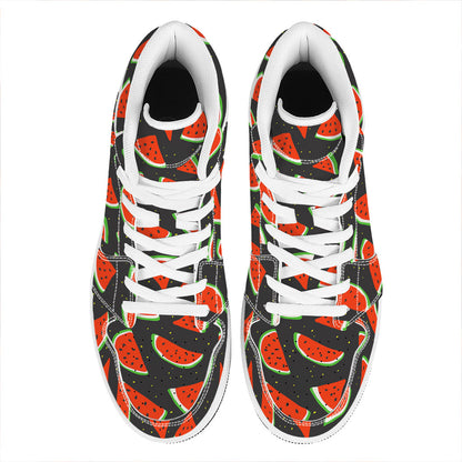 Black Cute Watermelon Pattern Print High Top Leather Sneakers
