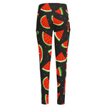 Black Cute Watermelon Pattern Print High-Waisted Pocket Leggings