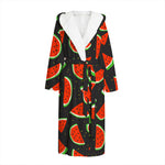 Black Cute Watermelon Pattern Print Hooded Bathrobe