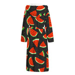 Black Cute Watermelon Pattern Print Hooded Bathrobe
