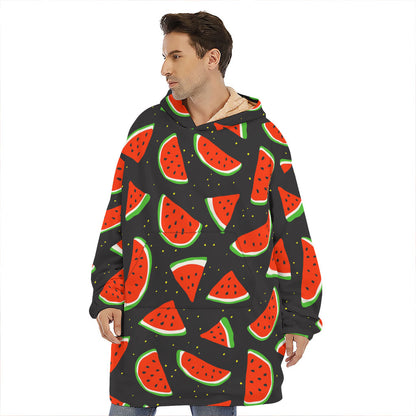 Black Cute Watermelon Pattern Print Hoodie Blanket