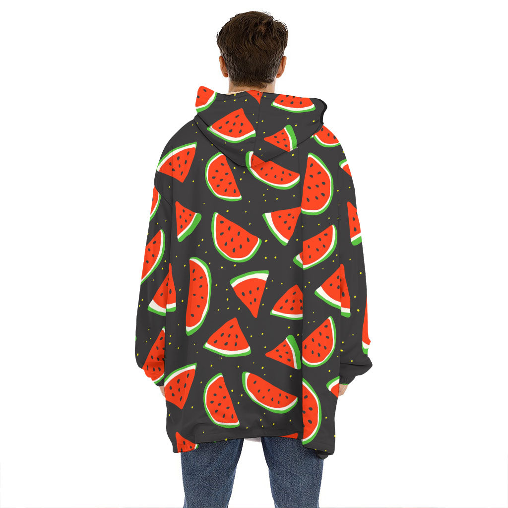 Black Cute Watermelon Pattern Print Hoodie Blanket