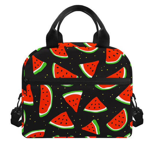 Black Cute Watermelon Pattern Print Insulated Lunch Bag